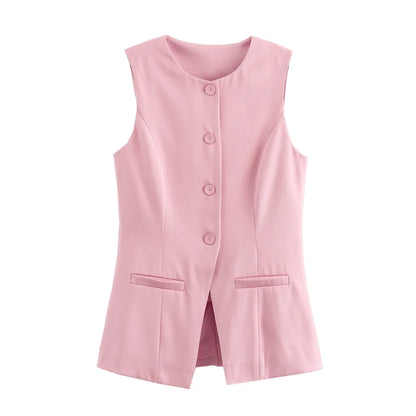 MUJER 2025 White Sleeveless Vest Women Button Summer Vests for Women Jacket Pink Vest Top Women Streetwear Women's Tailored Vest