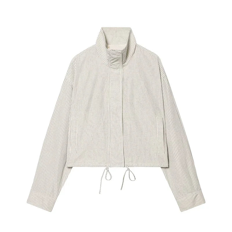 Women's Jackets Coats Spring New Fashion Plaid Stand Collar Long Sleeves Loose Coats Streetwear Female Outerwear Chic Tops