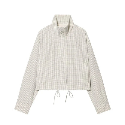 Women's Jackets Coats Spring New Fashion Plaid Stand Collar Long Sleeves Loose Coats Streetwear Female Outerwear Chic Tops