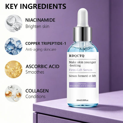 Face Serum with Peptides Hyaluronic Acid Collagen Hydrating Facial Treatment for Smooth Skin Texture & Elasticity Enhancement