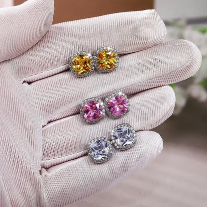 Huitan Classic Cushion Shape Stud Earrings with Brilliant Cubic Zirconia Stone Wedding Engagement Party Luxury Jewelry for Women