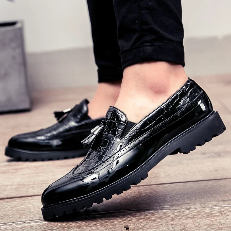 Men Loafers PU Splicing Tassel Decoration Low Heel Comfortable Classic Daily Business Men Shoes