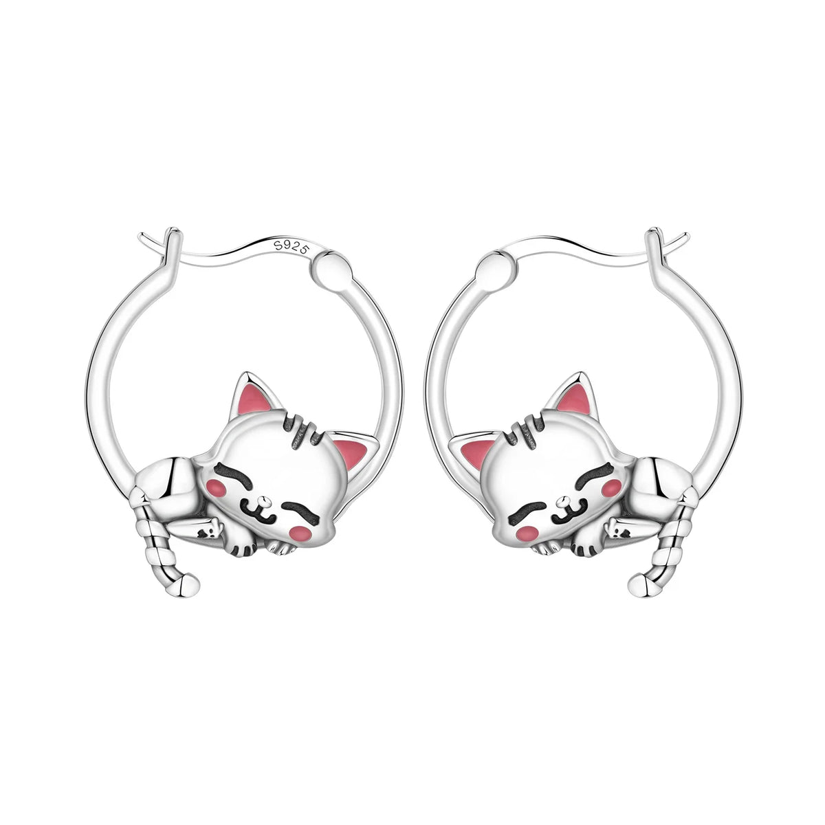 925 Sterling Silver Cute Lazy Cat Animal Pet Earrings Jewelry Hoop Earrings For Women Jewelry Birthday Party Fine Gifts