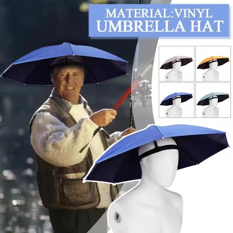 Foldable Head Umbrella Hat Windproof Fishing Head Wearing Sunshade Rain Gear Outdoor Portable Umbrella Camping Beach Head Hats