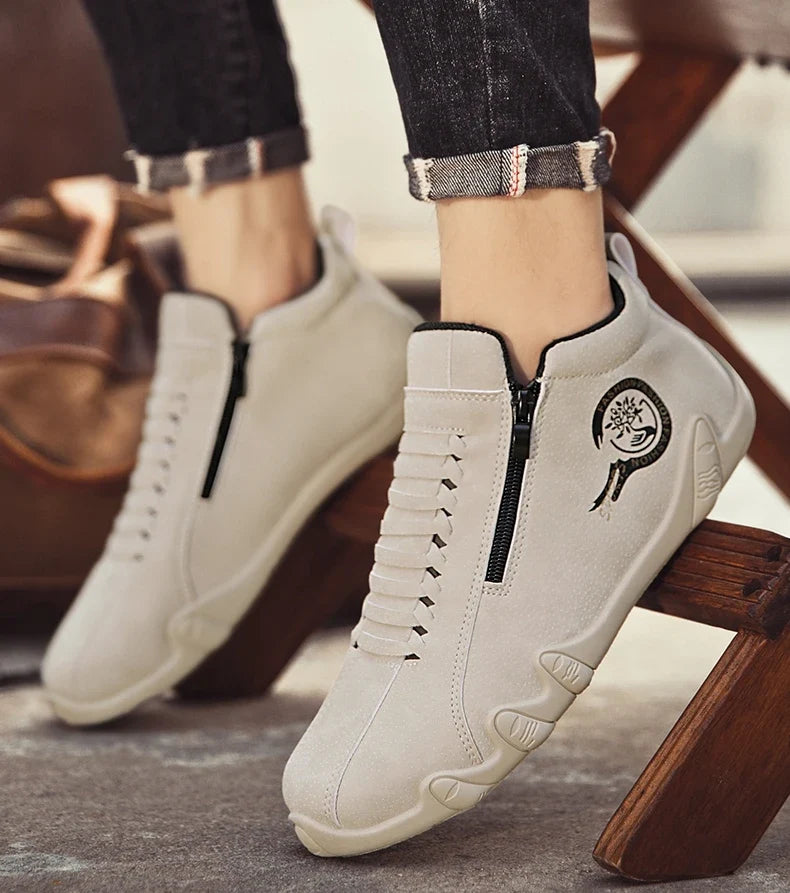 Men's Casual Shoes Side Zipper Short Boots Versatile Flats Bottom Trbottomyy Fashion Pu Leather Men's Shoes Spring Suitable for Outdoor Sports