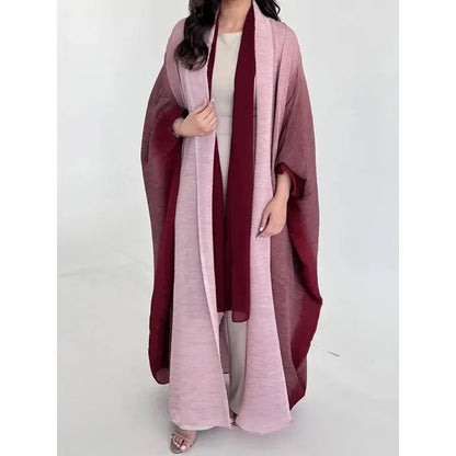 Wrinkled Women's Windbreaker Jacket Bat Sleeve Scarf Collar, Gradient Long Robe Fashion Retro Coats and Jackets Women