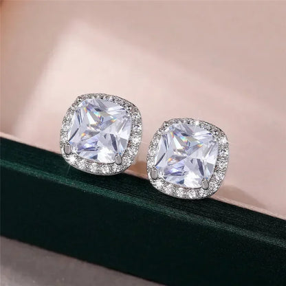 Huitan Classic Cushion Shape Stud Earrings with Brilliant Cubic Zirconia Stone Wedding Engagement Party Luxury Jewelry for Women