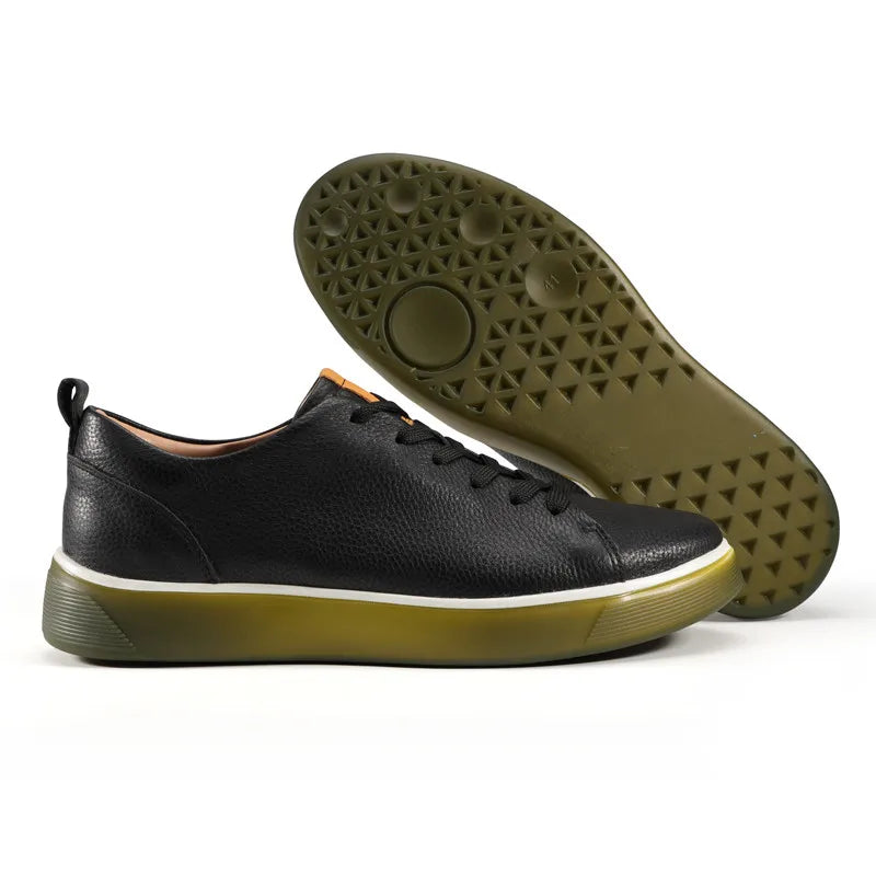 Men Casual Leather Shoes, Business Genuine Leather Shoes Men Thick-soled Sports White Versatile Board Shoes