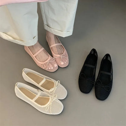 2025 New Luxury Spring/Summer Women Mesh Hollow Elastic Band Flat Bottom Non slip Casual Shoes Flat Bottom Shoes