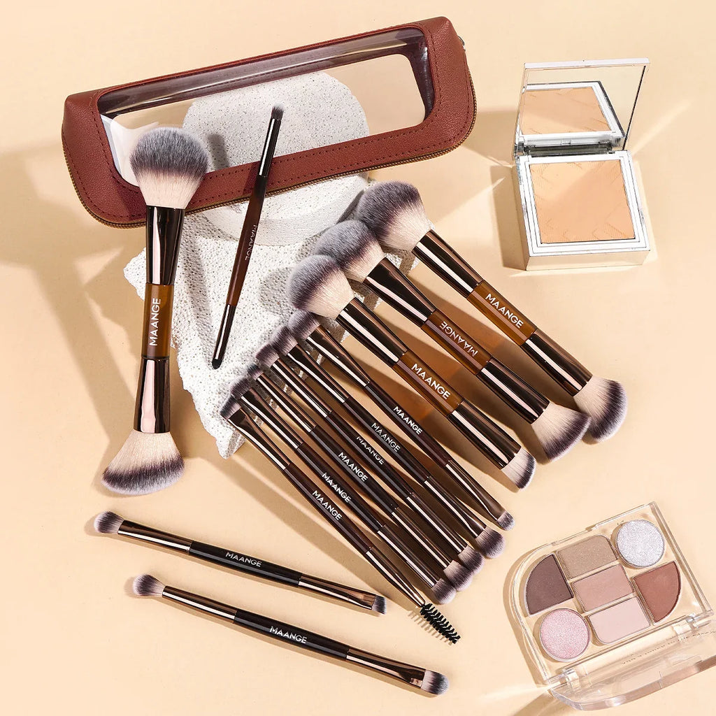 MAANGE 13pcs Makeup Brushes with Storage Bag Foundation Brush Powder Blusher Brush Eye Brush Multi-functional Makeup Brush Set