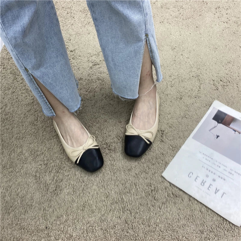 Large Size 44 45 46 47 48 Flat Shoes Women's Spring  Autumn Bow New Square Toe Shallow Ladies Shoes loafers women zapatos mujer