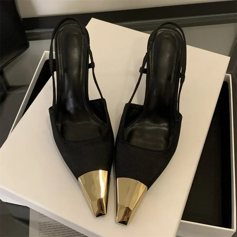 Eilyken Street Style Pointed Toe Women Pumps Fashion Slingbacks Thin High Heels Elegant Stripper Prom Ladies Sandals Shoes