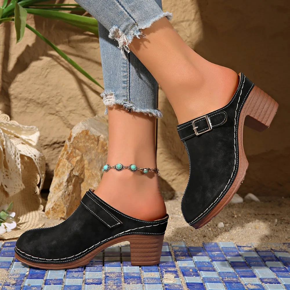 Slippers Women 2026 Summer New Plus Size Round Toe Women's Sandals Outdoor Rome Ladies Shoes Buckle Chunky Heel Slippers