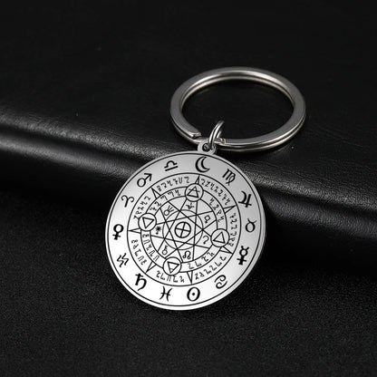 Dawapara Protection Secret Seal of Solomon Pendant Keychain Witchcraft Hexagram Wealth Fortune Amulet Stainless Steel Jewelry
