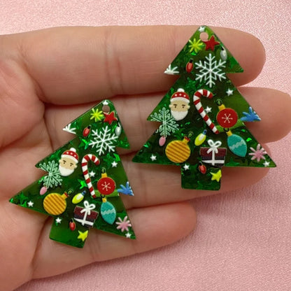 8pcs acrylic Christmas tree pendant, DIY jewelry making earrings necklace keychain accessories