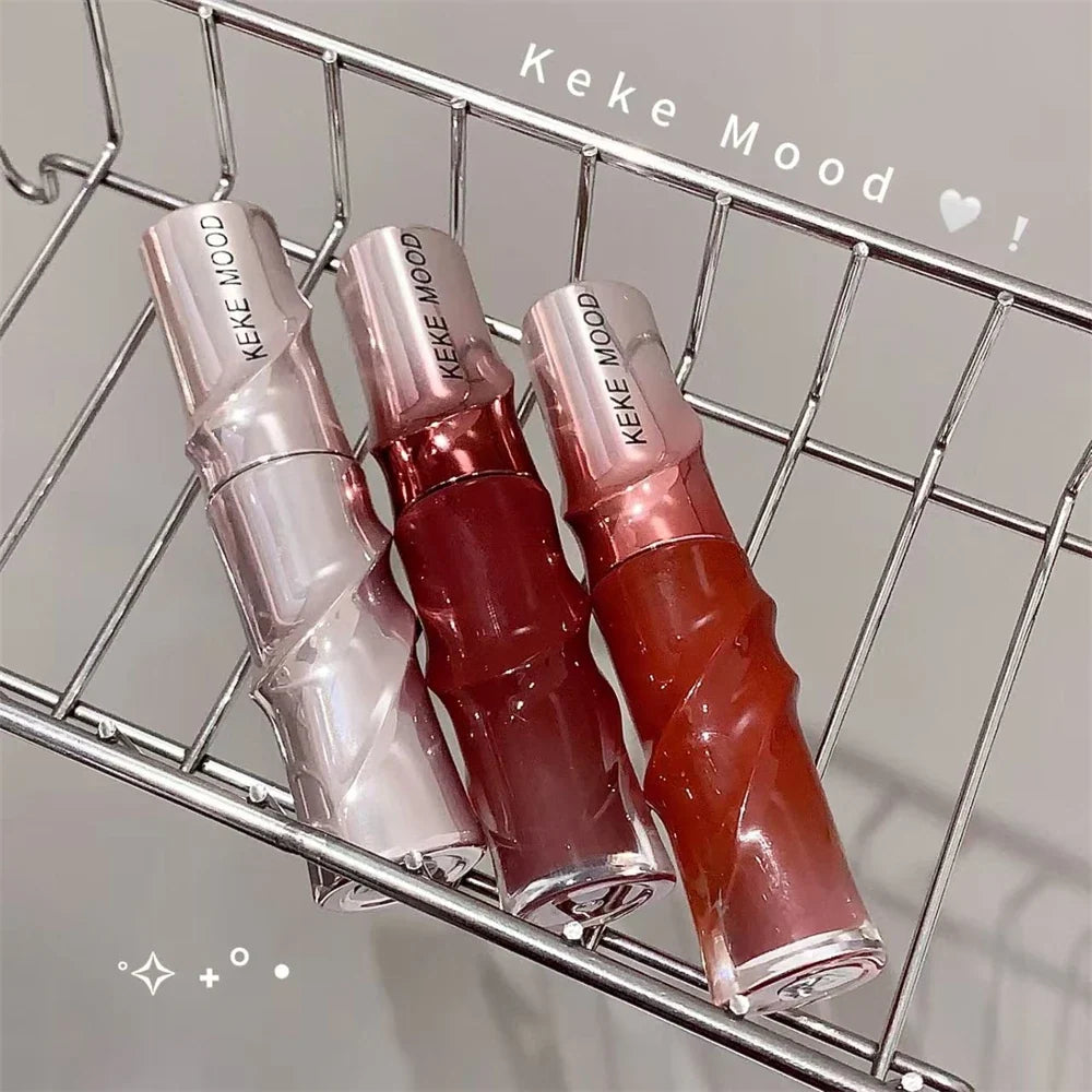 Crystal Nude Gray Glossy Lip Stain Mirror Korean Lip Glaze Sheer Nude Glitter Lip Tint Watery Shine Plumping Lipgloss Cosmetics