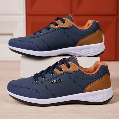 ZERJER New Arrival Men's Comfortable Casual Shoes, Fashion Leather Non-slip Sneakers, Breathable Lightweight Flat Shoes for Dail
