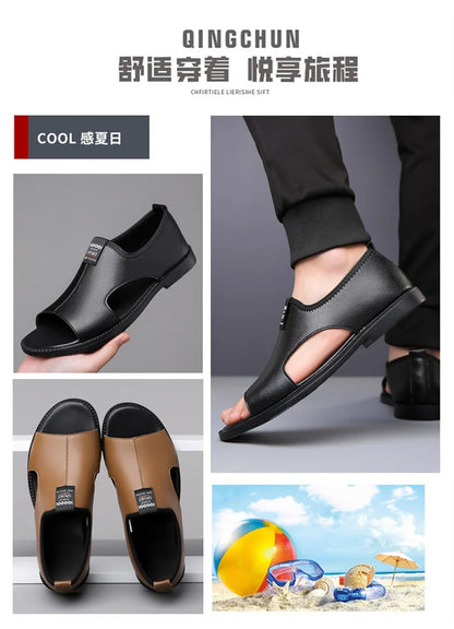 Brand Man Sandals Designer Fashion Leather Casual for Men Summer Comfortable Beach Slippers Outdoor Non-slip Men Sandalias 2026