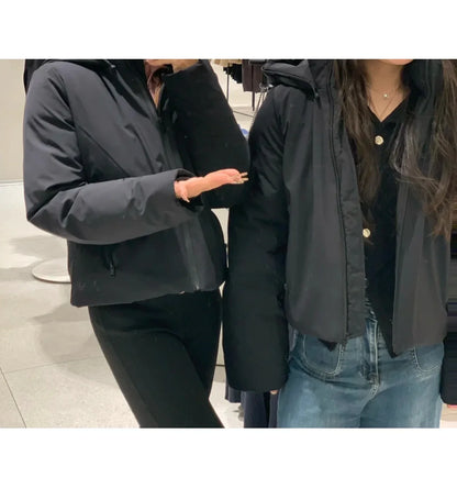 ETJ 2025 Autumn/Winter New  women's short imitation wind waterproof hooded thick warm cotton jacket Outdoor coat 4749703
