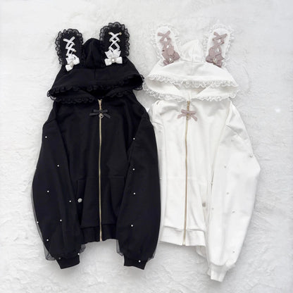 Japanese Sweet Coats Y2K Clothing Hoodie Women Tops Autumn and Winter Color Match Splicing with Thick Velvet Cardigan Jackets