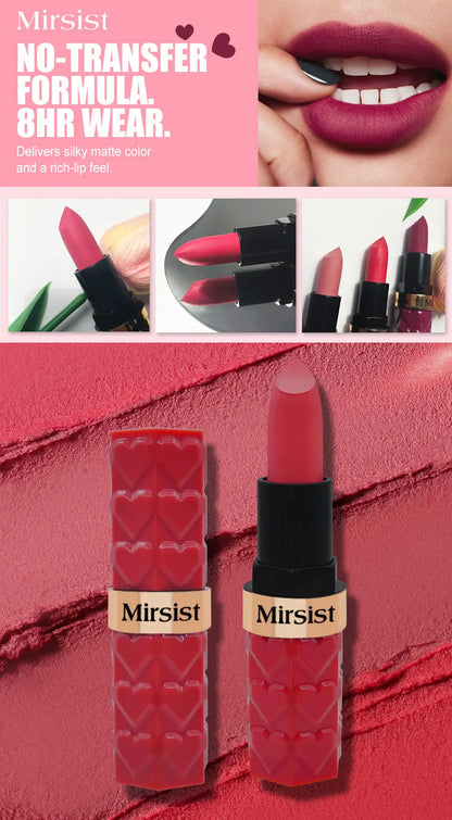 Matte Lipstick Nude Peach Brown Cherry Shades Velvety Smooth Long-Lasting Rich Pigment Waterproof Non-Stick Cup Lip Stick Makeup