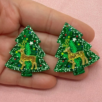 8pcs acrylic Christmas tree pendant, DIY jewelry making earrings necklace keychain accessories