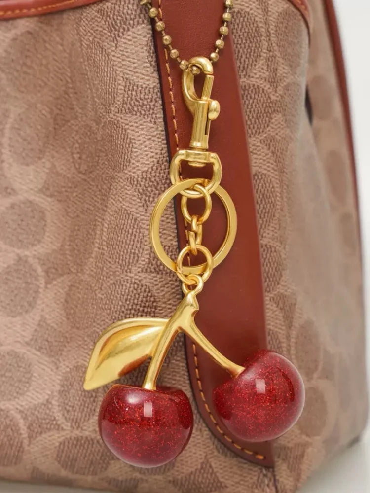 Fashion Cherry Charm Pendant Keychain Red Crystal Fruit Style Cute Bag Decor Accessory Sweet Present for Girls & Women