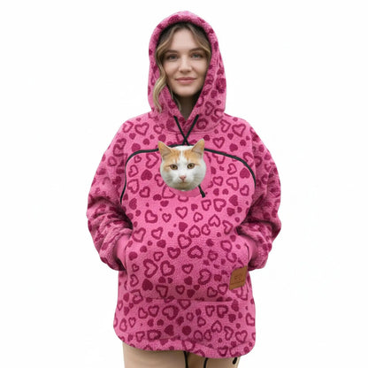 Ladies Winter Hooded Lamb Velvet Zipper Kangaroo Pocket Cat Dog Mommy Outwear Sweatshirt Comfortable Street Style Trendy Fashion
