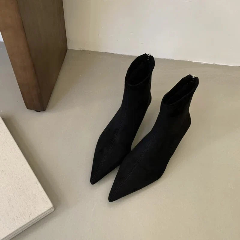 SUOJIALUN 2024 Winter New Brand Women Short Boots Fashion Pointed Toe Ladies Elegant Ankle Boots Thin High Heel Dress Pumps Shoe