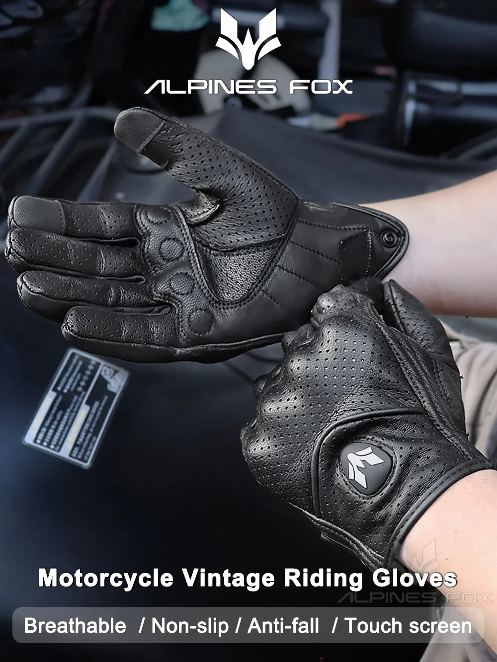 2023 Summer New Vintage Leather Motorcycle Gloves Men Black Wear-resistant Guantes Touchscreen Anti-slip Retro Motobiker Luvas