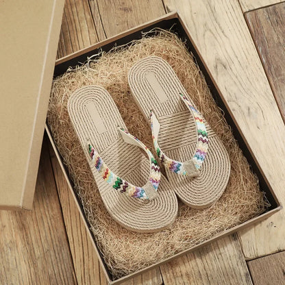 Women's Fashion Trend, Anti Slip, Wear-resistant, Comfortable Soft Bottom, Ethnic Style Flat Heel Flip Flops