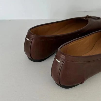 Split Toe Women Ballet Flats Fashion Tabi Shoes Casual Slip-on Loafers Ladies Pleated Leather Espadrilles Zapatillas Mujer