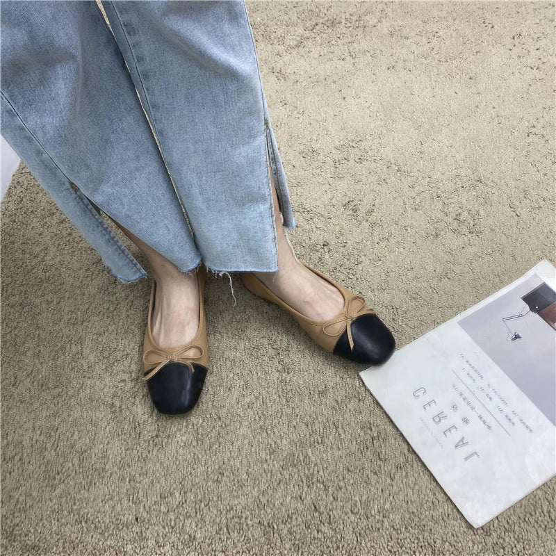 Large Size 44 45 46 47 48 Flat Shoes Women's Spring  Autumn Bow New Square Toe Shallow Ladies Shoes loafers women zapatos mujer