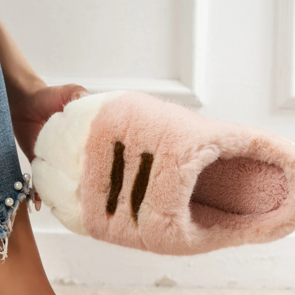 3D Cat Paw Plush Slippers Warm Slip-on House Shoes Anti Slip Flat Thermal Slippers Furry Paw Couple Slippers for Autumn Winter