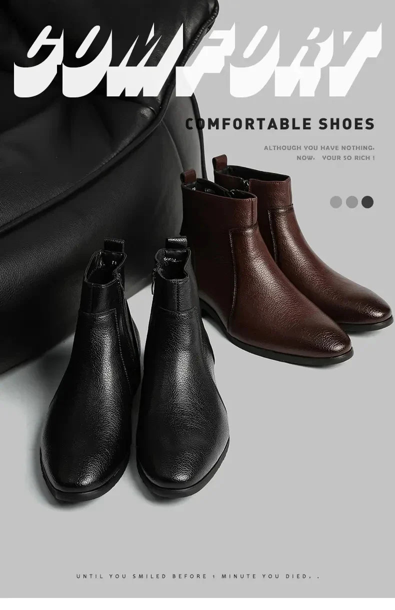 Winter New Men Business Boots Black  Red Simple Slim Fit Soft Leather Boots Casual and Fashionable Chelsea Boots 38-46 Men Boots