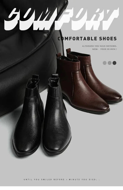 Winter New Men Business Boots Black  Red Simple Slim Fit Soft Leather Boots Casual and Fashionable Chelsea Boots 38-46 Men Boots