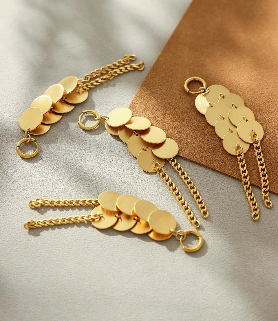 Stainless Steel Dangle Earrings For Women 18k Gold Plated Waterproof Non Tarnish Women's Glossy Sheets Chains Tassel Earring
