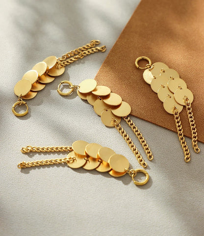 Stainless Steel Dangle Earrings For Women 18k Gold Plated Waterproof Non Tarnish Women's Glossy Sheets Chains Tassel Earring