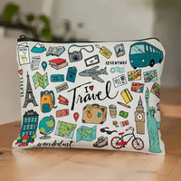 1 Travel-Themed Illustrated Makeup Bag - Multifunctional Zipper Pouch for Women, Jewelry Storage Bag, Perfect Travel Zipper Organizer, Fun Birthday Gift