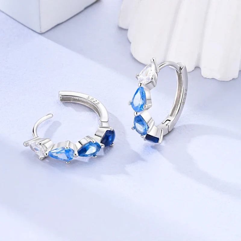 925 Sterling Silver Hoop Earring For Woman Night Sky Blue Purple Gemstone Original Earrings Fashion Jewelry Gift