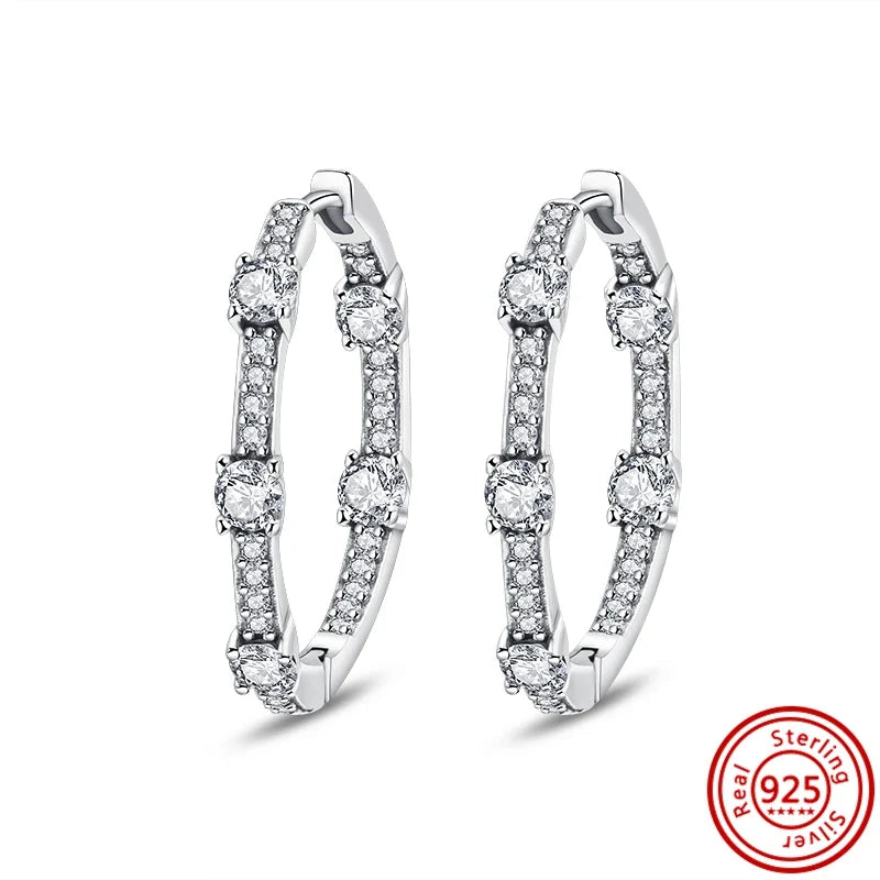 Hot Sale 925 Sterling Silver Heart Earrings Fit Original Charms Hoop Earrings For Women Girls Stud Earring Fine Jewelry Gifts