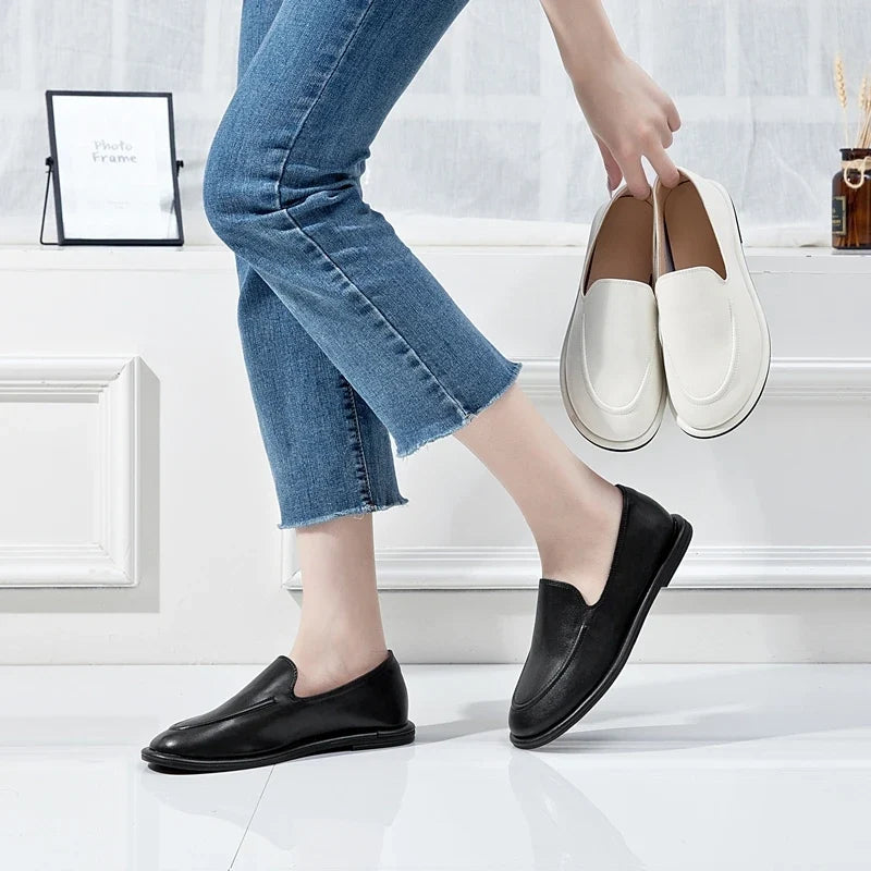 AIYUQI Loafers Women 2026 New Spring Round Toe One Foot Slip-on Shoes Women Genuine Leather Soft Flats Shoes Women