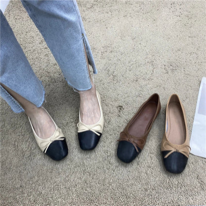 Large Size 44 45 46 47 48 Flat Shoes Women's Spring  Autumn Bow New Square Toe Shallow Ladies Shoes loafers women zapatos mujer