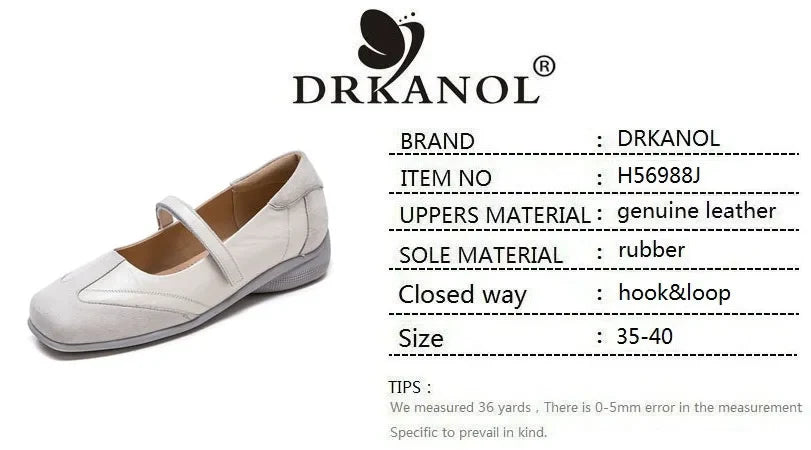 DRKANOL 2026 Women Genuine Leather Flat Shoes Summer Shallow Sheepskin Hook And Loop Casual Loafers Ladies Low Heel Single Shoes