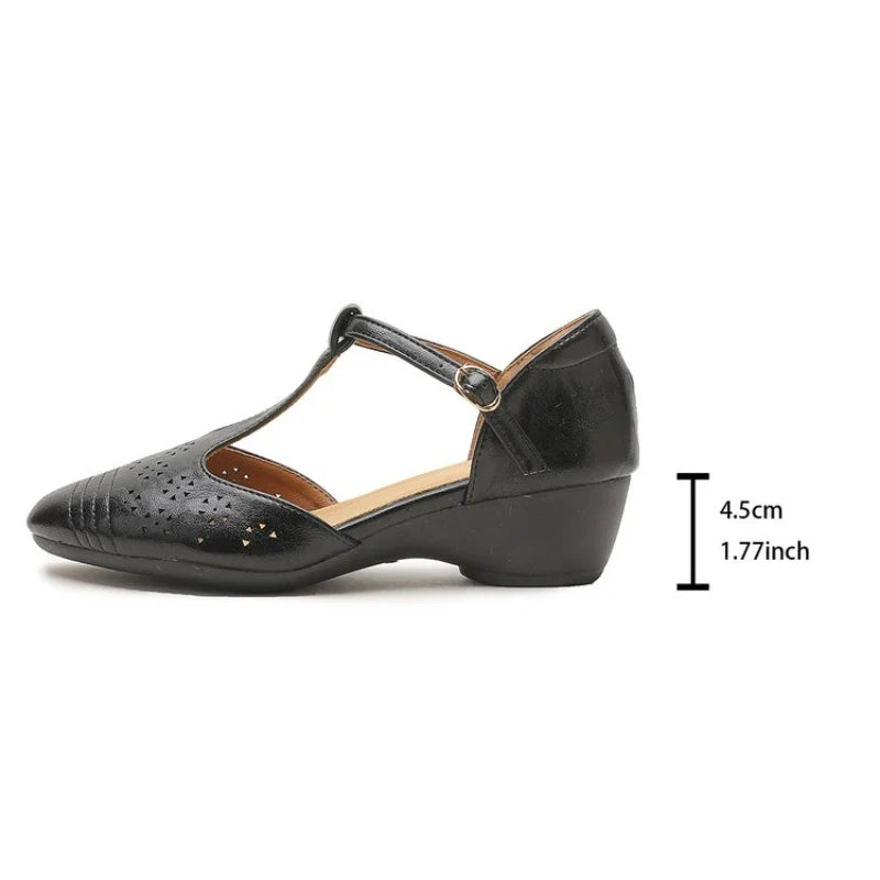 Women's Plus Size Retro Cutout Wedge Loafers, Adjustable T-Strap Breathable Pumps for Summer Daily & Commute