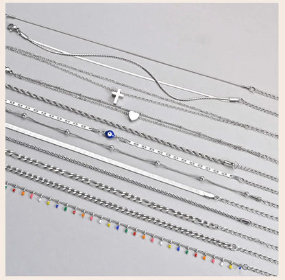 Silver Color Anklet Bracelets for Women Waterproof, Stainless Steel Layered Cuban Chain Herringbone Anklets Summer Beach Gift