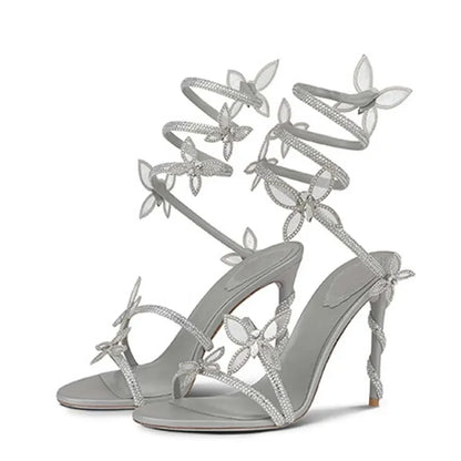 Aneikeh Sexy CRYSTAL Flower Narrow Band Ankle Strap Sandals Woman Thin High Heels Street Style  Pole Dancing Ladies Shoes