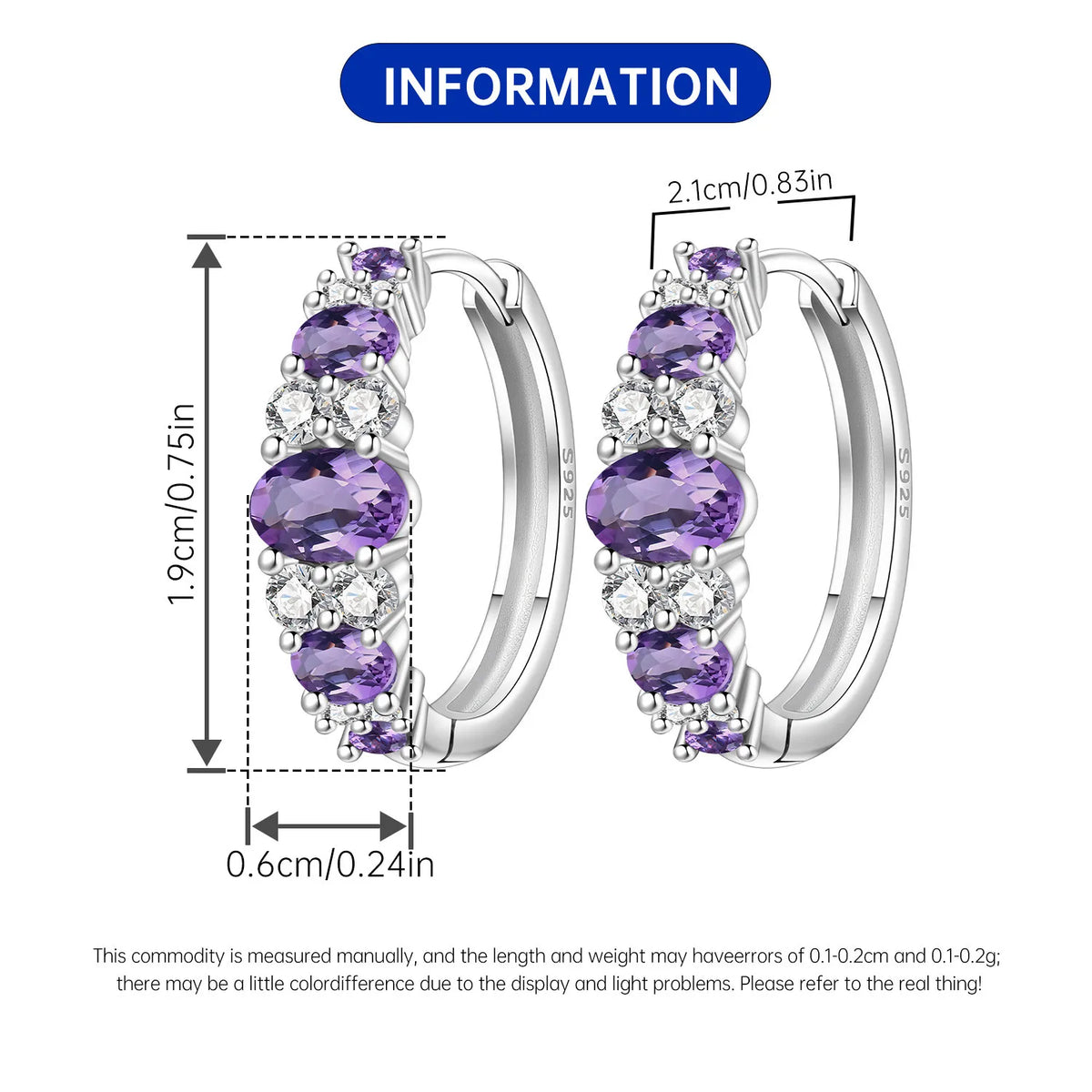 PANPOKI S925 Sterling Silver Purple Zircon Series Earrings Hoop Earrings For Women Jewelry Original Party Trendy Gifts