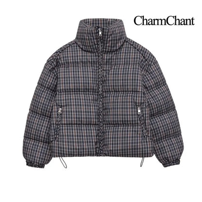 CharmChant Stand-Collar Plaid Puffer Jacket for Women Winter 2025 Padding Coat Female New in Coats Warm  Check Outerwears Parkas