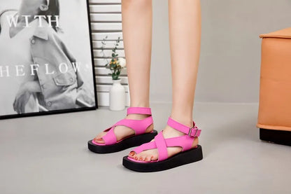 AIYUQI Sandals Women Genuine Leather 2026 Summer New Clip Toe Sandals Ladies Roman Women Shoes Muffin Sandals WHS MTO